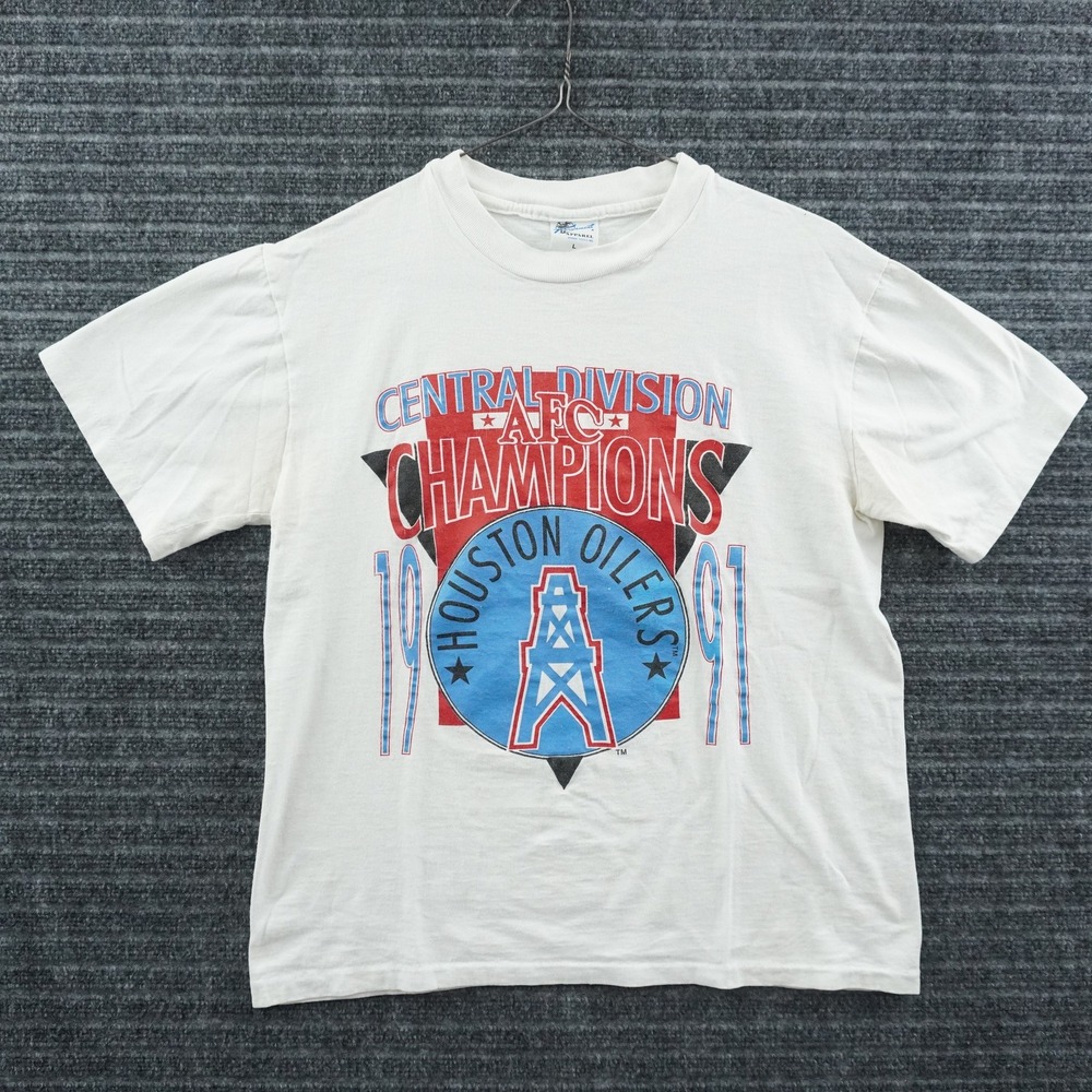 Vintage Houston Oilers Tournament Apparel T-Shirt Large White 1991 AFC Champions